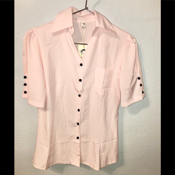 Rainbow tree pink short sleeve button down shirt - Picture 1 of 3